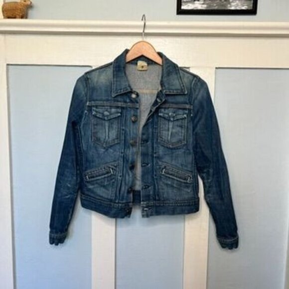 Vintage 7 For All Mankind Women's Blue Denim Jacket With Button Front & Pockets - Picture 3 of 16